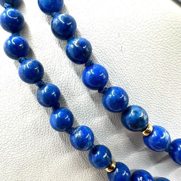 lapis lazuli long knotted beaded necklace - Picture 2 of 6